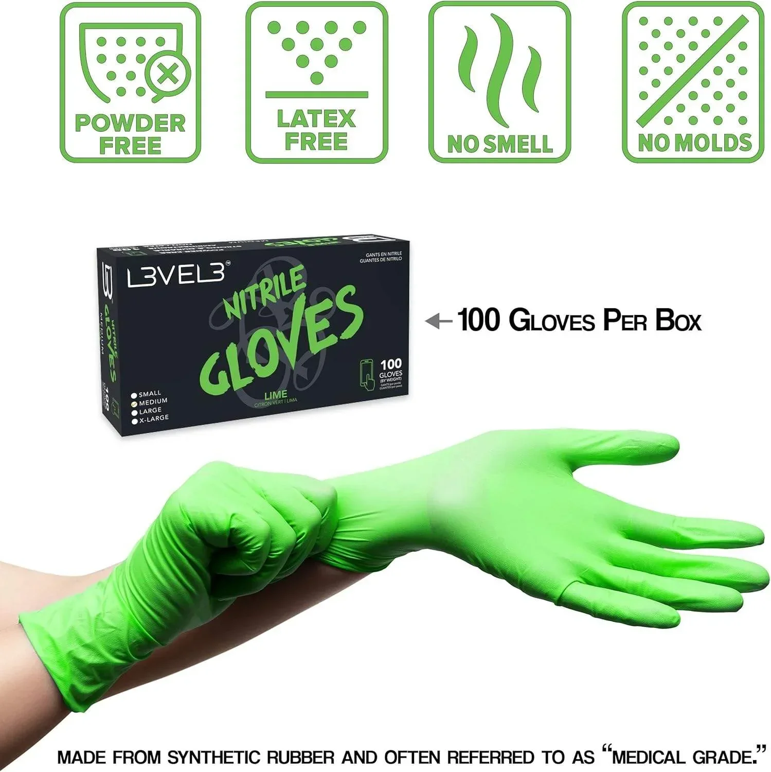 Level 3 Nitrile Gloves (100ct) - Lime Xlarge X-Large - Image 4