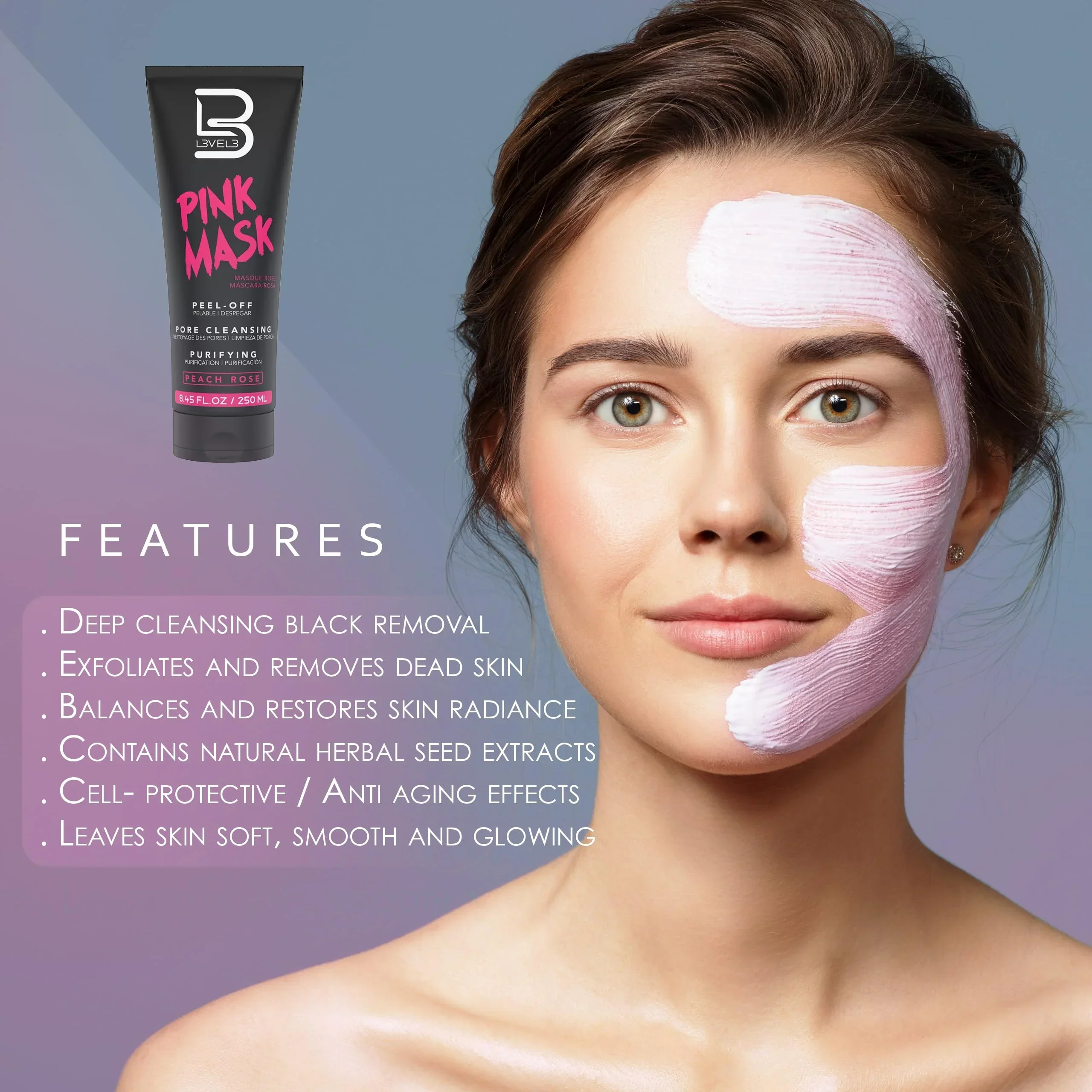L3VEL3 Pink Facial Mask 8.45 oz - Image 4